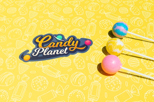 Free Candy Planet Logo With Lollipop Sugar Planets Psd