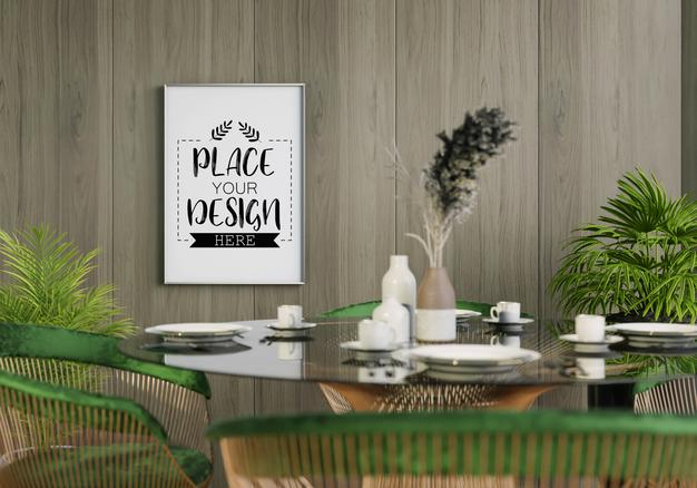 Free Canvas Mockup, Wall Art In Dining Room Psd