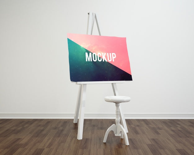 Free Canvas On White Stand Mock Up Psd
