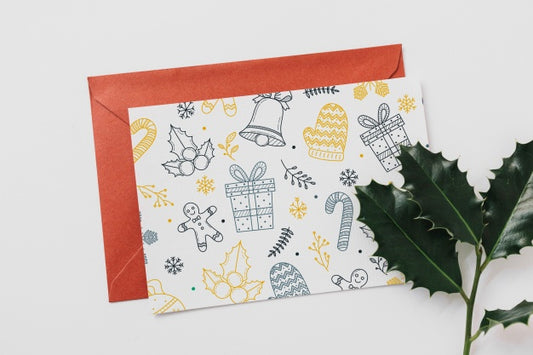 Free Card And Envelope Mockup With Christmas Concept Psd