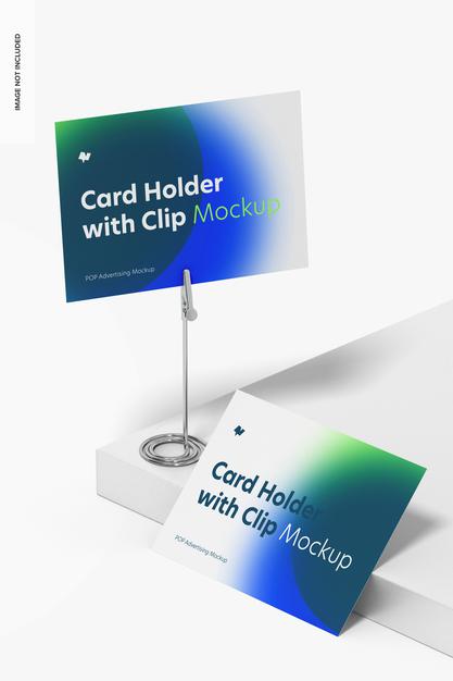 Free Card Holder With Alligator Clip Mockup, Right View Psd