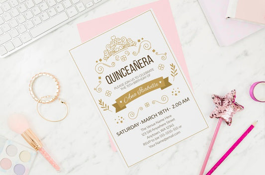 Free Card Mock-Up With Girly Objects Around Psd