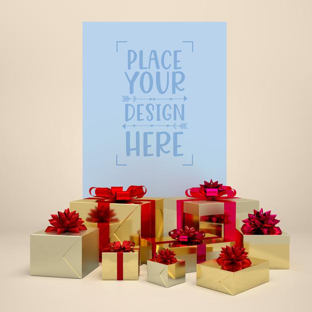 Free Card Mockup Among Presents Psd