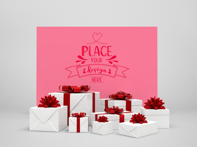 Free Card Mockup Among Presents Psd