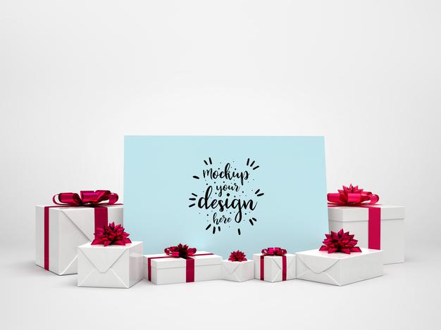 Free Card Mockup Among Presents Psd