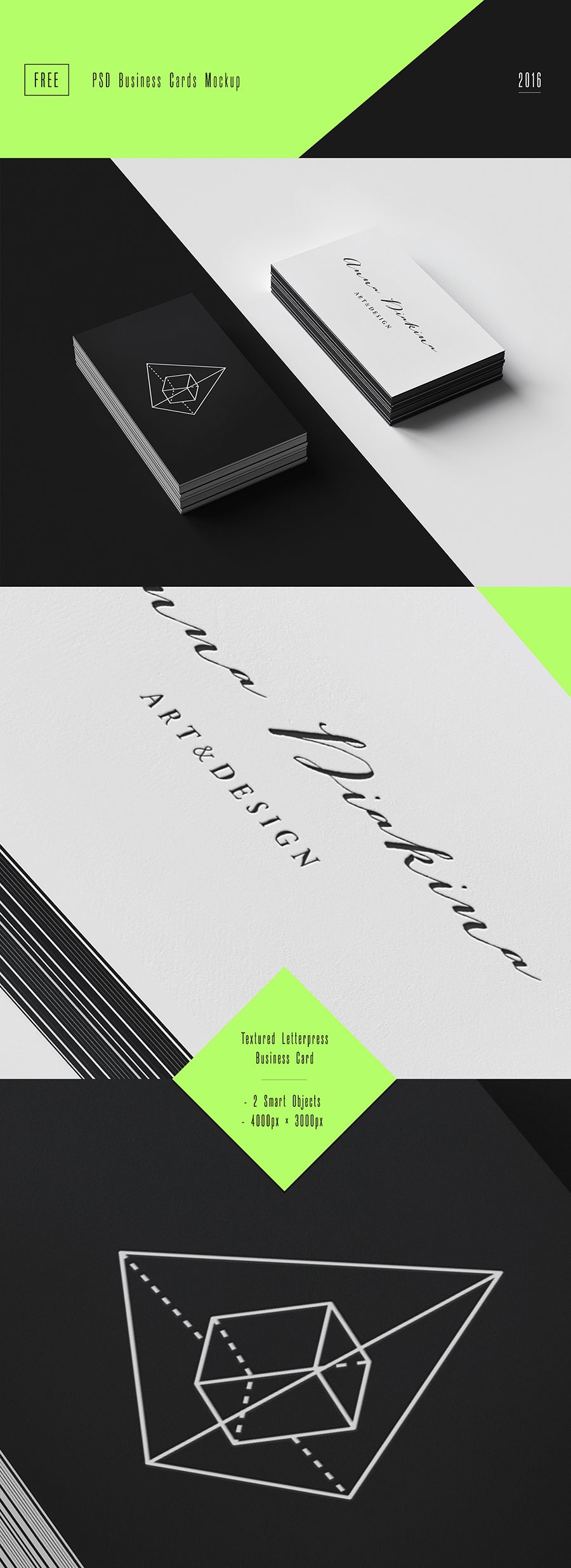 Free Black and White Set of Business Cards PSD Mockup