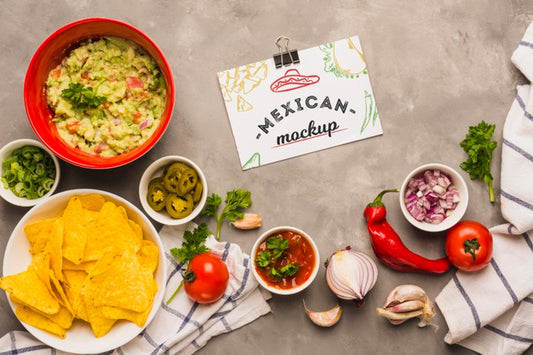 Free Card Mockup Surrounded By Typical Mexican Ingredients Psd