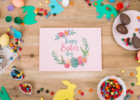 Free Card Mockup With Easter Concept Psd