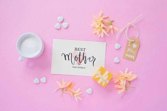 Free Card Mockup With Flat Lay Mothers Day Composition Psd