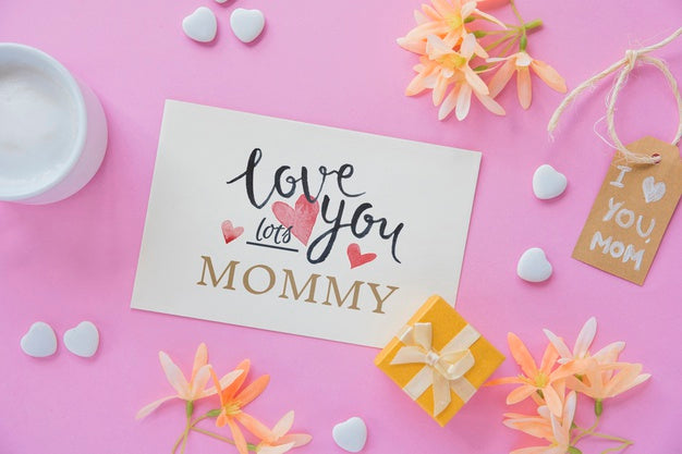 Free Card Mockup With Flat Lay Mothers Day Composition Psd