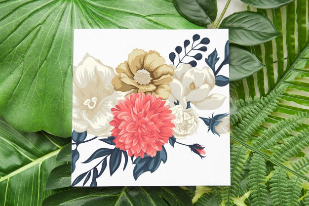 Free Card Mockup With Floral Background Psd