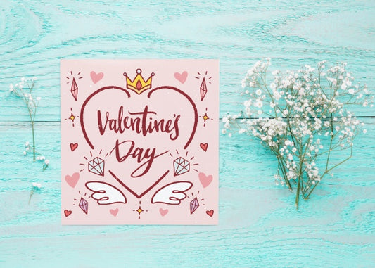 Free Card Mockup With Floral Valentines Day Concept Psd