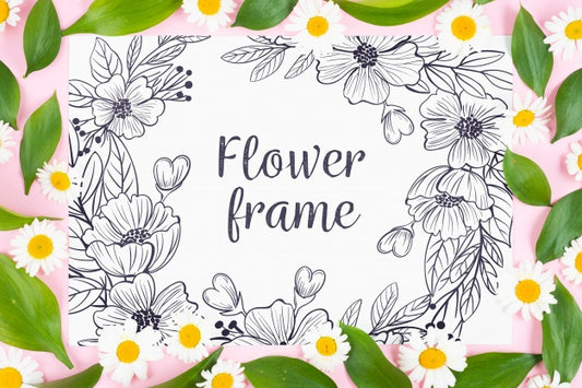 Free Card Mockup With Flowers And Frame Concept Psd