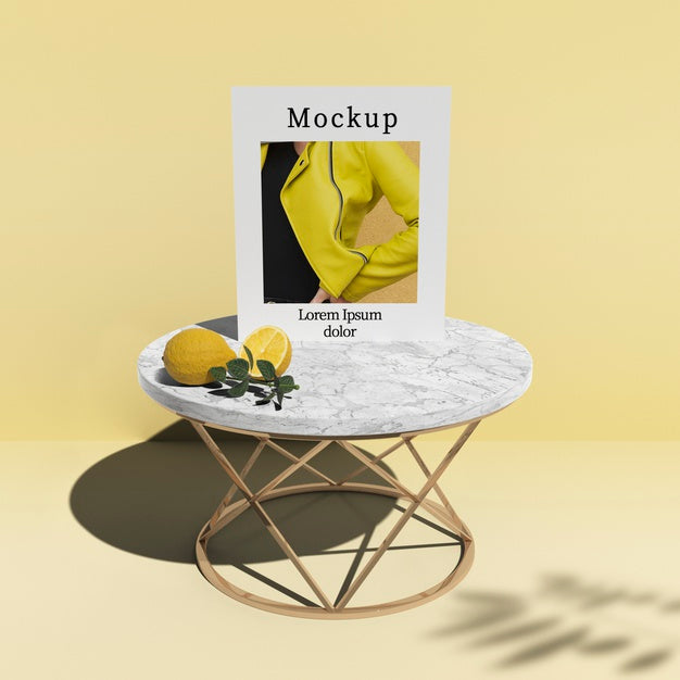 Free Card On Table With Citrus And Shadow Psd