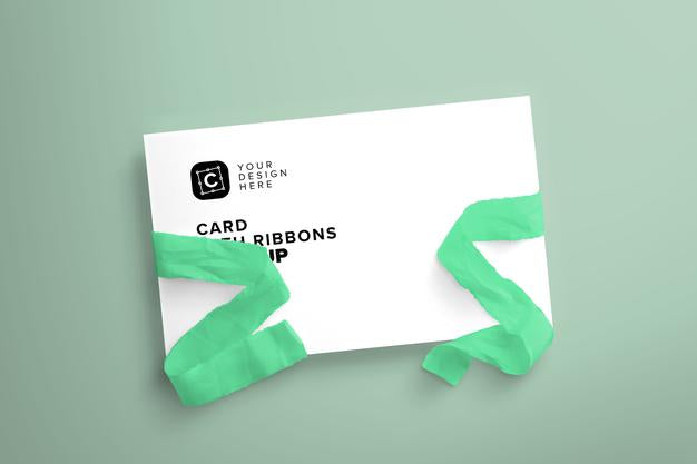 Free Card With Card With Ribbons Mockup Psd