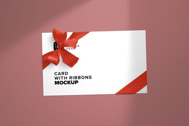 Free Card With Ribbons Mockup Psd