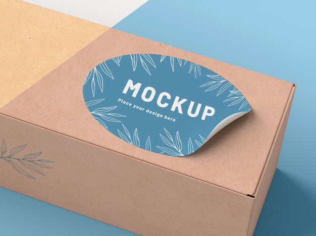 Free Cardboard Box With Sticker Mock Up Psd