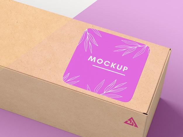 Free Cardboard Box With Sticker Mock Up Psd