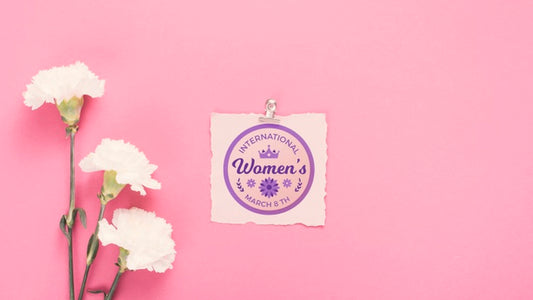Free Cardboard Mock-Up With Carnations On Pink Background Psd
