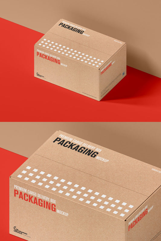 Free Cargo Mailing Box Packaging Mockup