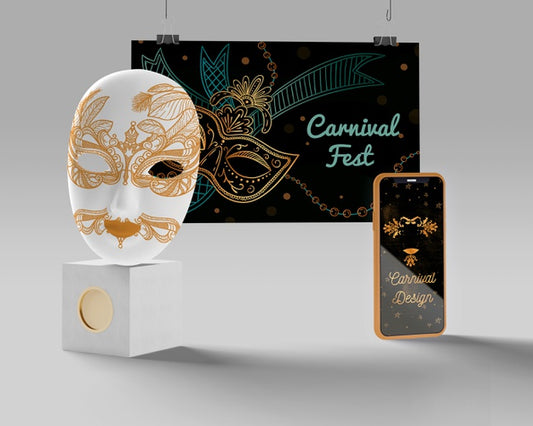 Free Carnival Fest Mask And Mobile Psd