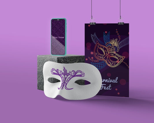 Free Carnival Mask On Table Mock-Up Psd