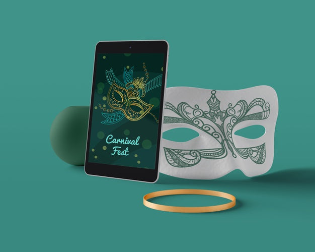 Free Carnival Mask On Tablet Device Psd
