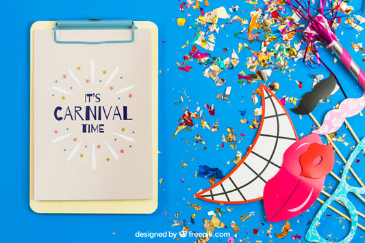 Free Carnival Mockup With Clipboard And And Elements Psd