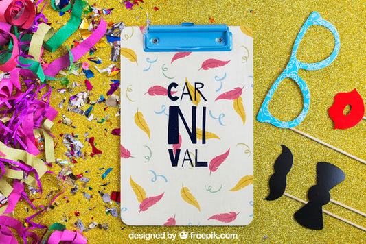 Free Carnival Mockup With Clipboard And Different Elements Psd
