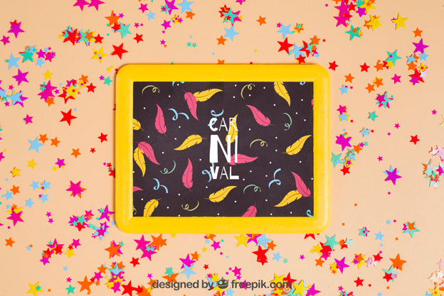 Free Carnival Mockup With Slate And Confetti Psd