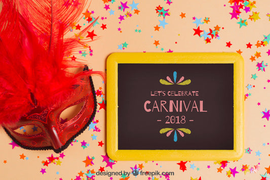 Free Carnival Mockup With Slate And Red Mask Psd