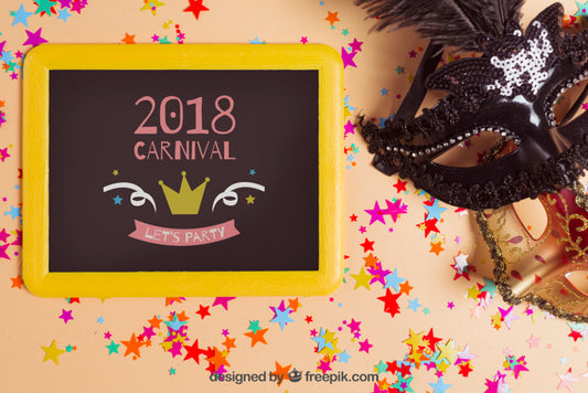 Free Carnival Mockup With Slate Next To Mask Psd