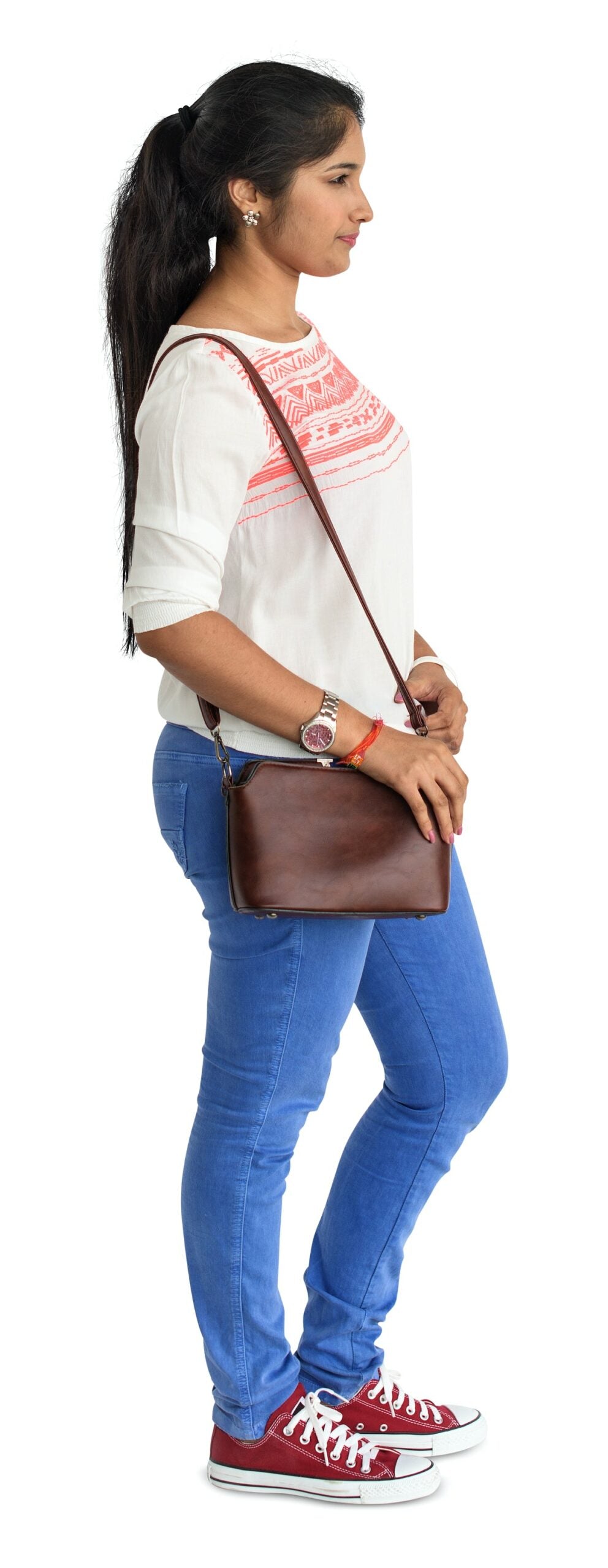 Free Casual Young Woman Standing Carrying Her Bag