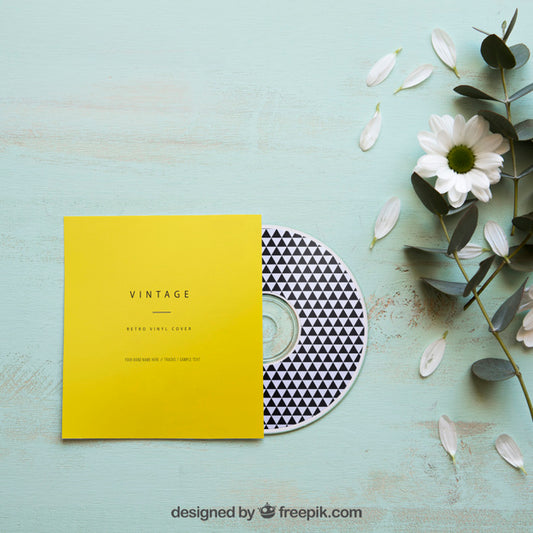 Free Cd Mockup And Flower Psd