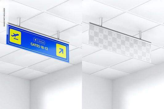 Free Ceiling Sign Mockup, Low Angle Psd