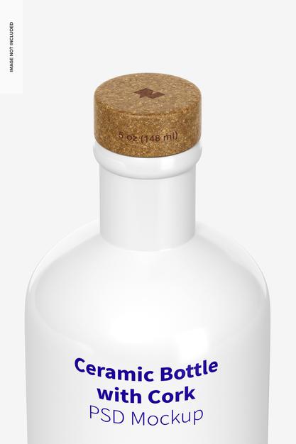 Free Ceramic Bottle With Cork Mockup, Close Up Psd