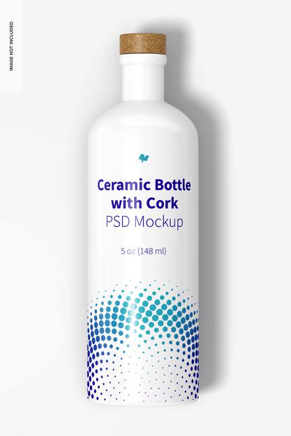 Free Ceramic Bottle With Cork Mockup, Top View Psd
