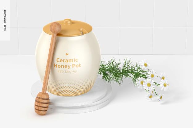 Free Ceramic Honey Pot Mockup, Closed Psd