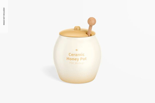 Free Ceramic Honey Pot Mockup, Front View Psd
