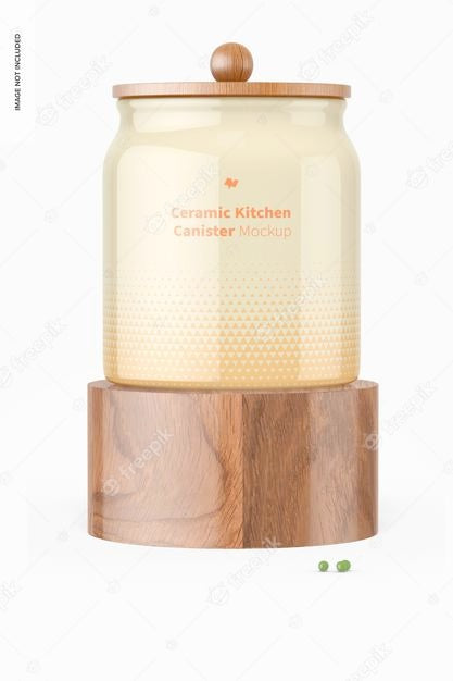Free Ceramic Kitchen Canister Mockup, Front View Psd