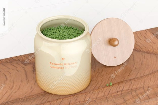 Free Ceramic Kitchen Canister Mockup, Perspective Psd