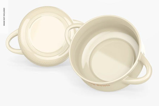 Free Ceramic Soup Bowls With Handles Mockup Psd