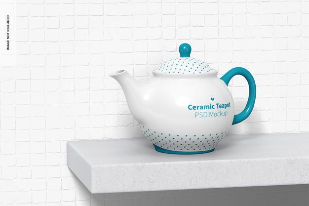 Free Ceramic Teapot On Surface Mockup Psd