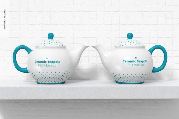 Free Ceramic Teapots Mockup Psd