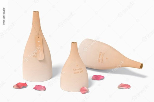 Free Ceramic Vase Set Mockup, Dropped Psd
