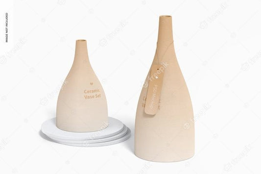 Free Ceramic Vase Set Mockup, Perspective Psd