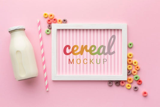 Free Cereals And Milk Beside Frame Mock-Up Psd