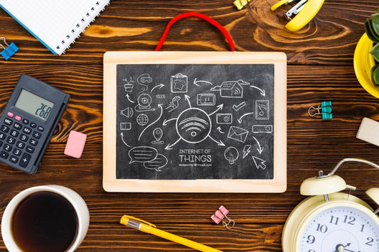 Free Chalkboard And Stationery In Office Psd
