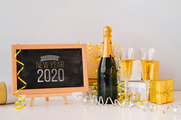 Free Chalkboard Mock-Up For New Year Party And Champagne Psd