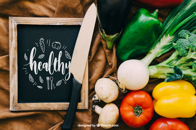 Free Chalkboard Mockup With Vegetable Designs Psd